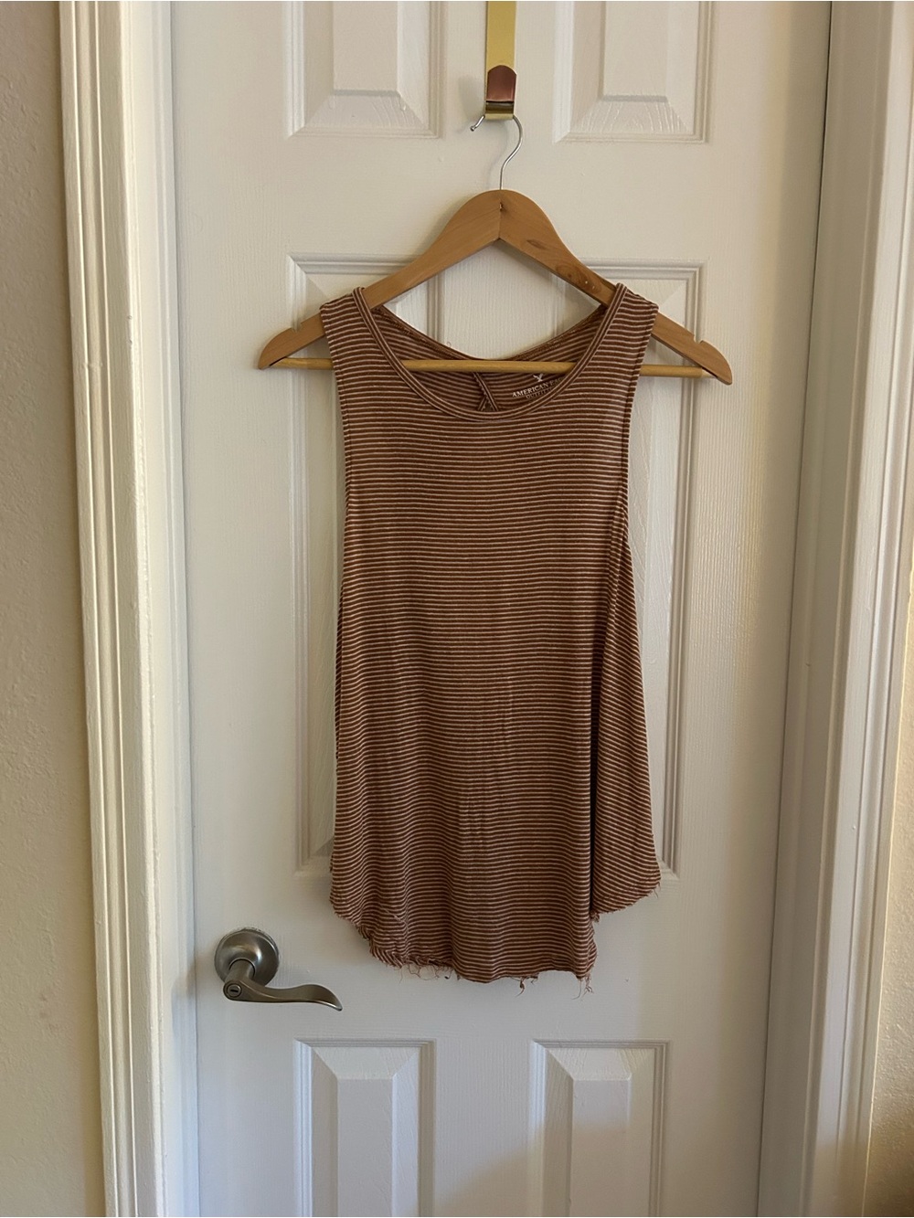 AE Striped Brown Tank Top - Casual Women’s Sleeveless Tee